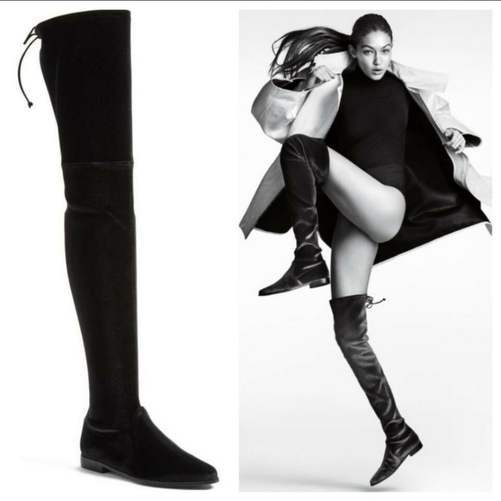 Stuart Weitzman Leggylady Stretch Velvet Over the Knee Thigh High Boots Size 5.5